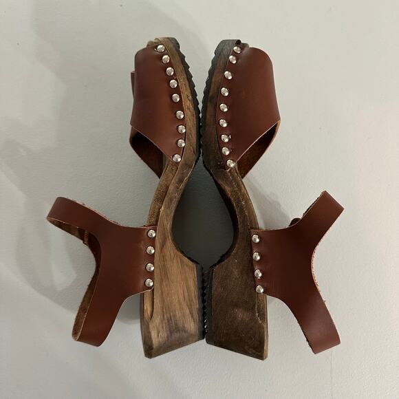 Lotta From Stockholm Brown Leather Wooden Clog Sandals Women’s EU 36 US 7 - Picture 4 of 6